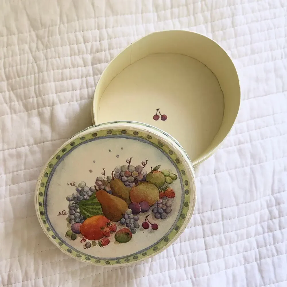 Vintage 1990s Oval Gift Box Jubilee 1993 Fruit Basket Trinket Present